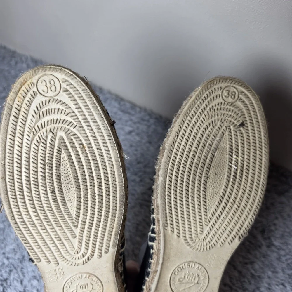 Cousu Main Espadrille Shoes Black Flats Women's Size EU 38